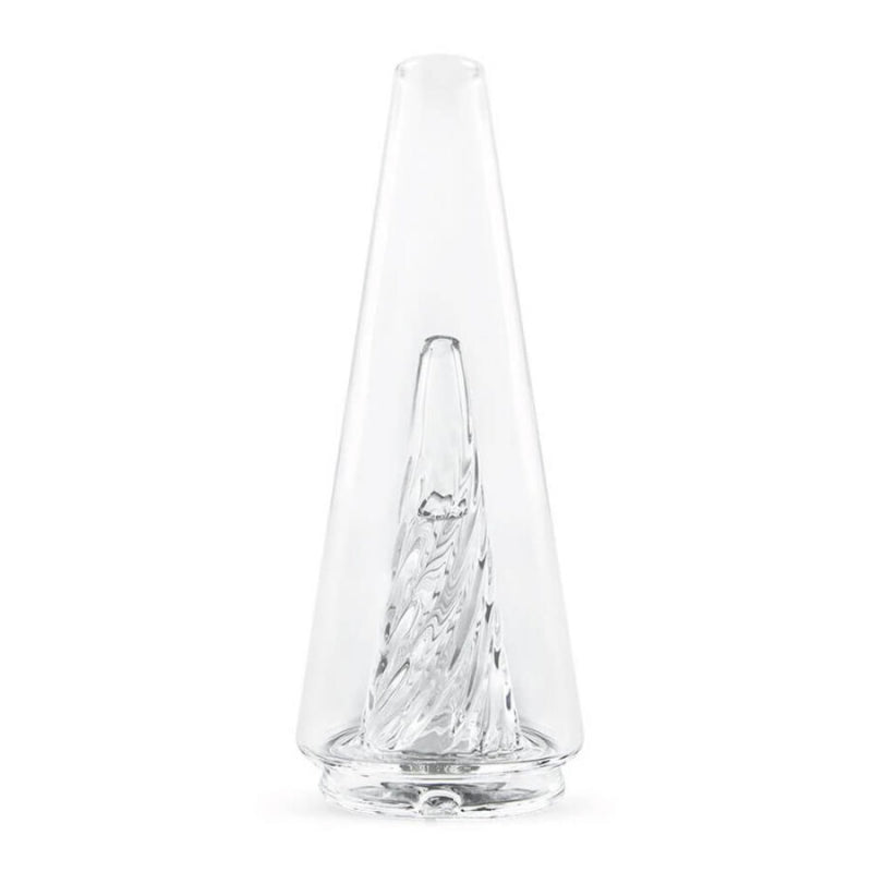 Puffco Peak Pro Glass 2.0: elegantes, klaren Borosilikatglas mit spiralförmigem Kammerdesign für verbesserten Dampf.