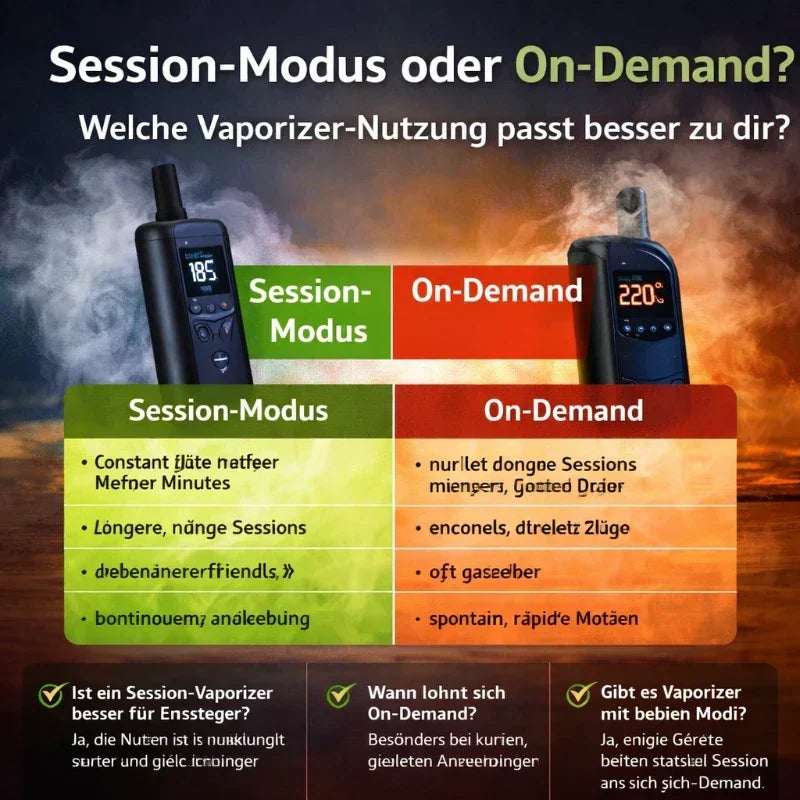 Session-Modus oder On-Demand? Welche Vaporizer-Nutzung passt besser zu dir? Vergleich von Vaporizer Session- und On-Demand-Modus
