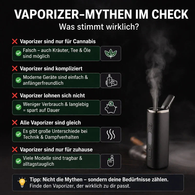 Vaporizer-Mythen im Check – Was stimmt wirklich? Infografik zu Mythen, Fakten und Vorteilen moderner Vaporizer