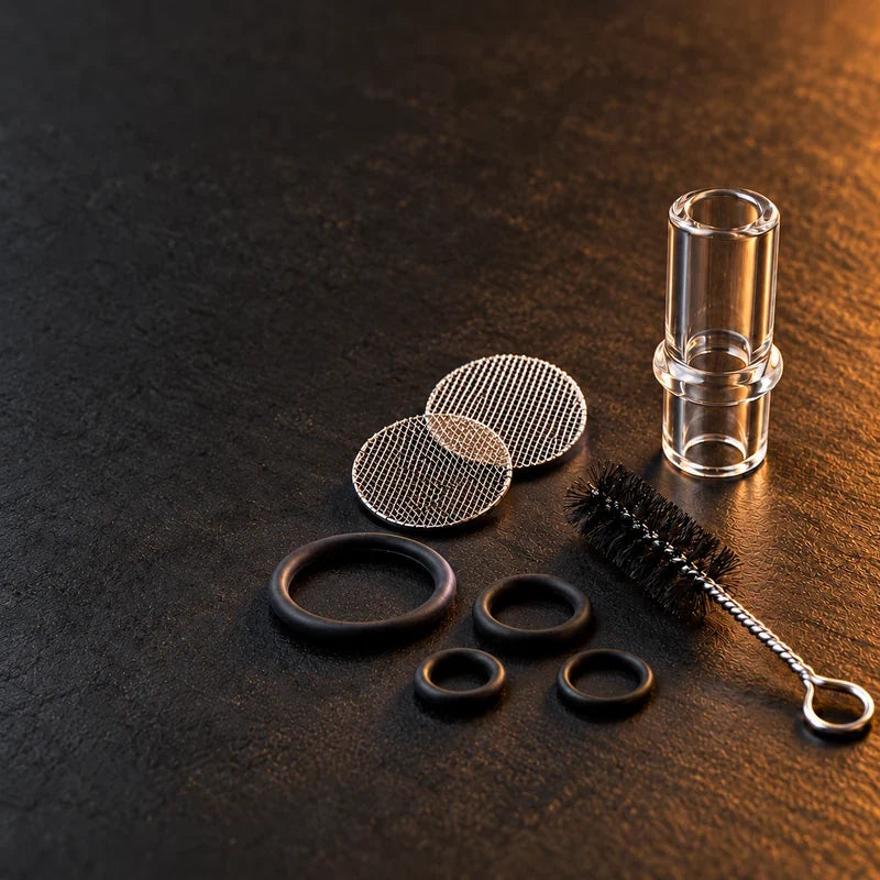 Vaporizer-Ersatzteile mit Metallsieben, Dichtungsringen, Glasmundstück und Reinigungsbürste