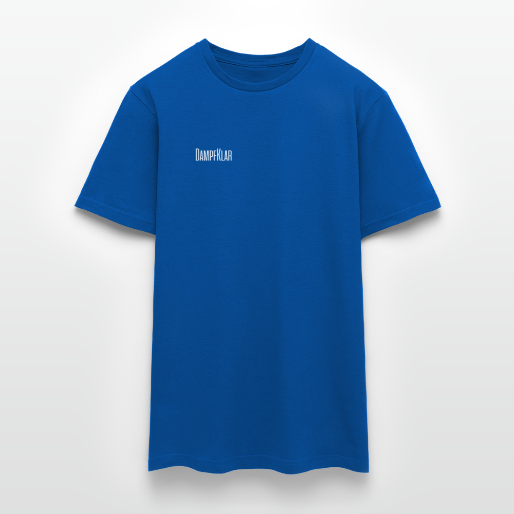 Blaues Herren T-Shirt mit DAMPFKLAR-Label, schlicht und modern, ideal für den Alltag.