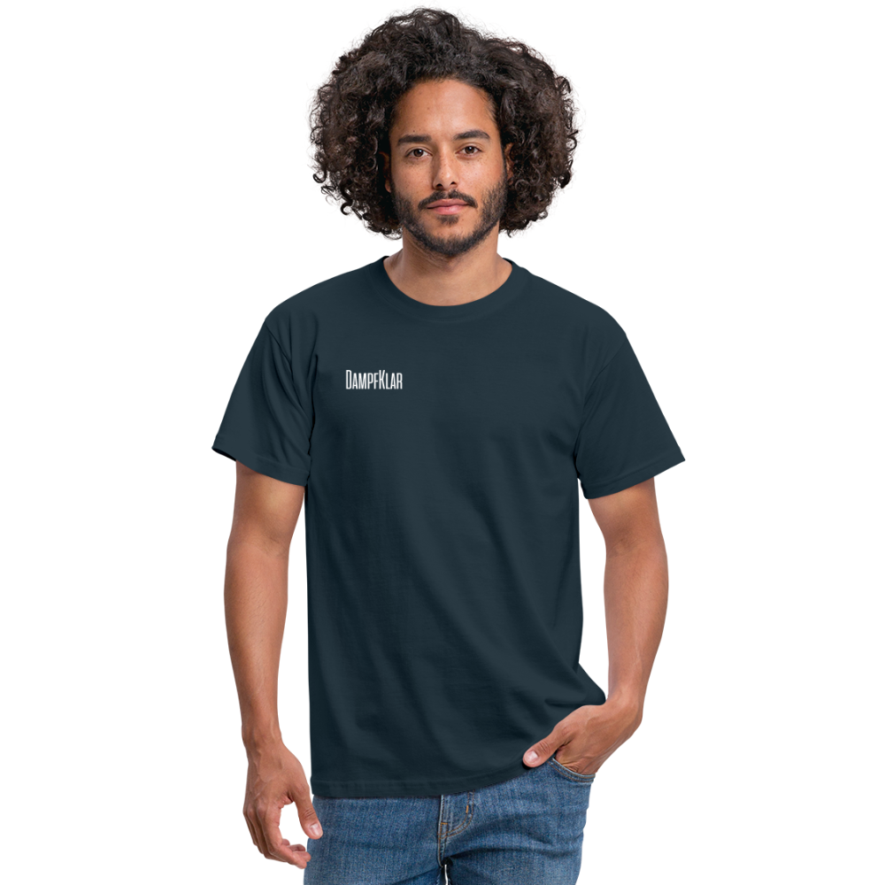 Herren T-Shirt in Navy mit DAMPFKLAR Aufdruck, lässiger gerade Schnitt, aus 100% Baumwolle, stilvoll und bequem.
