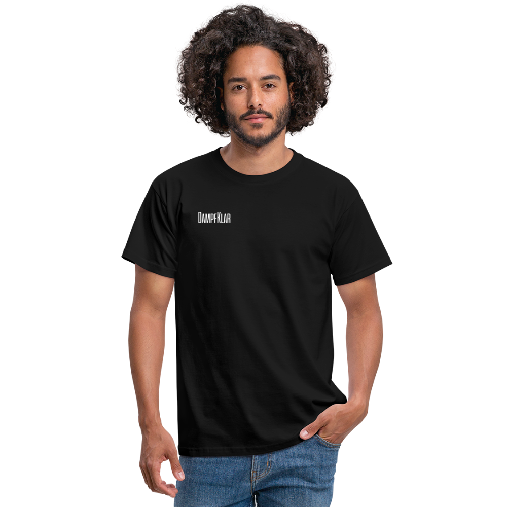 Schwarzes Männer T-Shirt mit DAMPFKLAR Aufdruck, lässiger Stil und bequeme Passform.