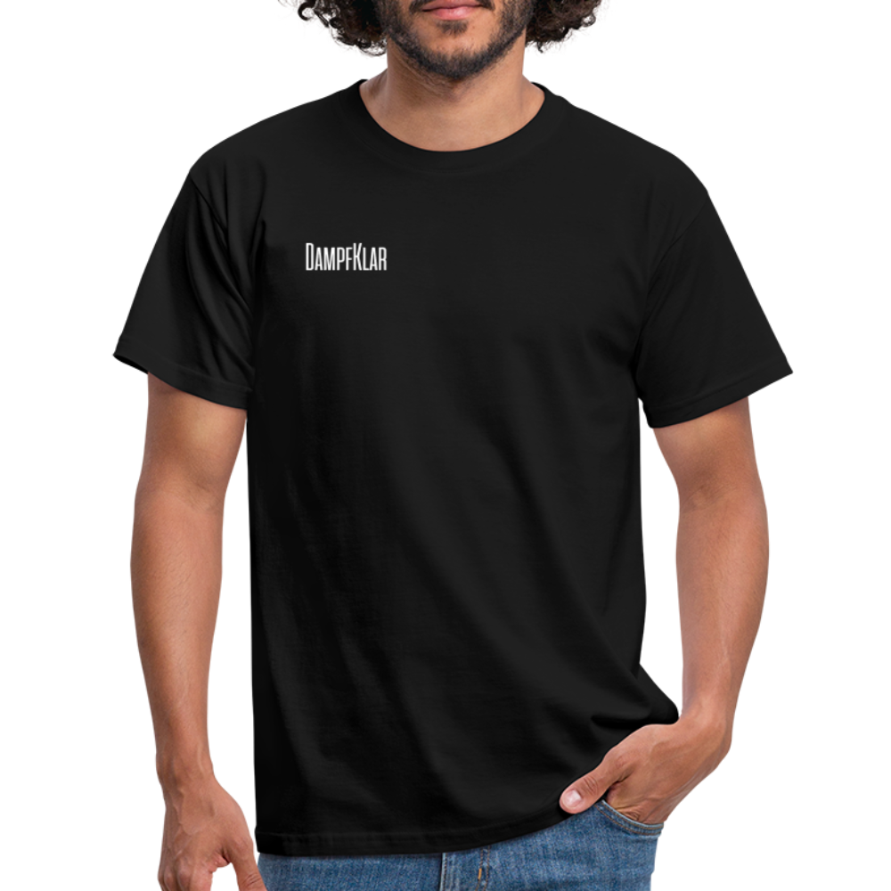 Schwarzes Männer-T-Shirt mit dem Schriftzug 'DAMPFKLAR' für einen lässigen Look.