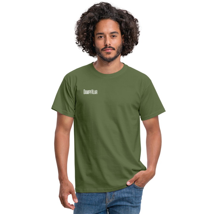 Grünes T-Shirt für Herren mit 'DAMPFKJAR' Schriftzug, aus 100% Baumwolle, bequeme Passform.