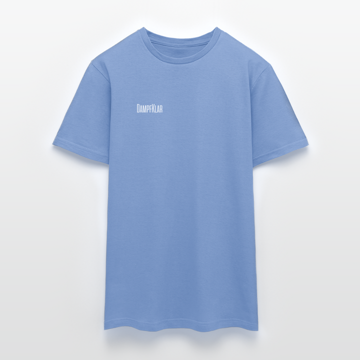 Helles, kurzärmliges Herren-T-Shirt in Blau mit DAMPFKLAR-Logo auf der Brust.