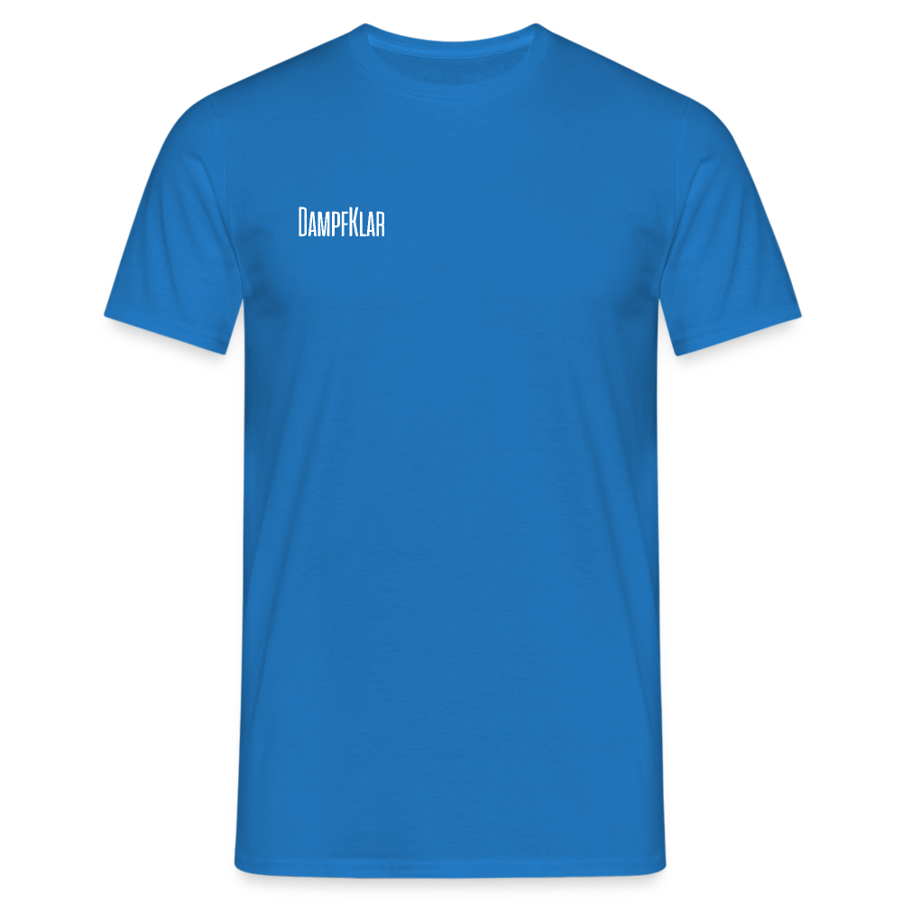 Blaues Herren T-Shirt mit DAMPFKLAR Aufdruck, hochwertiger Baumwollstoff, gerade Passform.