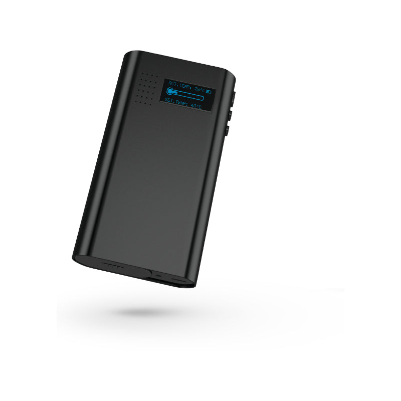 Flowermate V5.0s Pro tragbarer Vaporizer in Schwarz mit Temperaturanzeige und einfachen Bedienelementen.