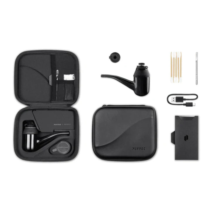 Puffco Proxy Kit Vaporizer mit Zubehör in schwarzer Tragetasche, ideal für konzentrat-Dampferlebnis.