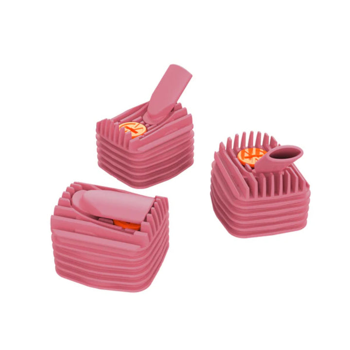 Storz & Bickel Veazy Kühleinheit (3 Stk.) im Bild, mit pinken Kühleinheiten für Dampfer.