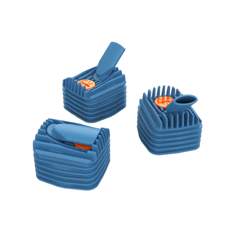 Storz & Bickel Veazy Kühleinheit (3 Stk.) in blau, zeigt die zweistufige Konstruktion zur Dampfverfeinerung.