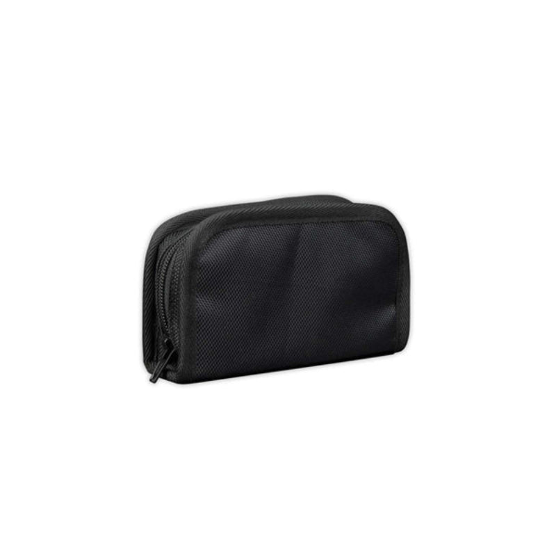 Schwarze Softshelltasche für Vaporizer mit gepolstertem Innenraum und zwei Fächern.