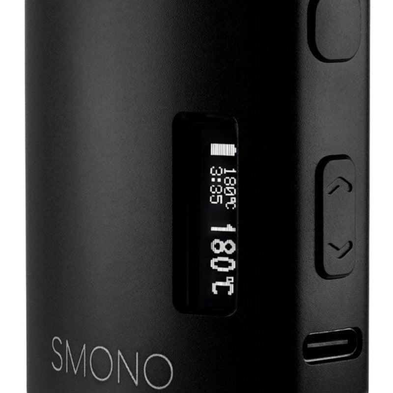 Detailansicht des SMONO Lunari Vaporizers mit Temperaturanzeige und Bedienelementen.