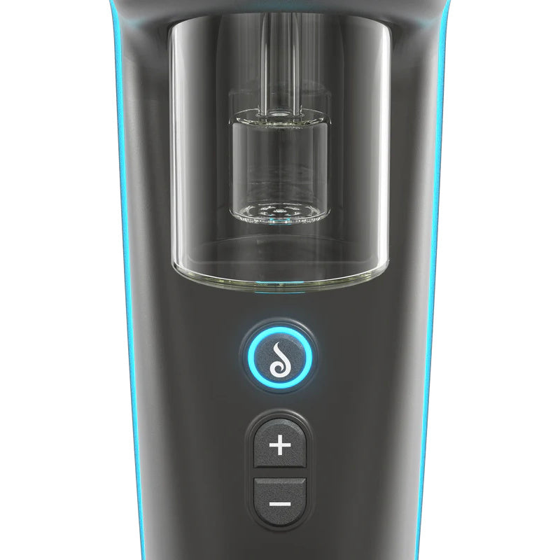 Dr. Dabber. Switch² Vaporizer with blue LED button and glass attachment for precise dabbing experience.