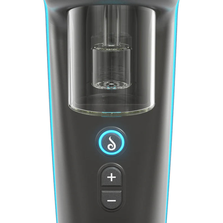 Dr. Dabber. Switch² Vaporizer with blue LED button and glass attachment for precise dabbing experience.